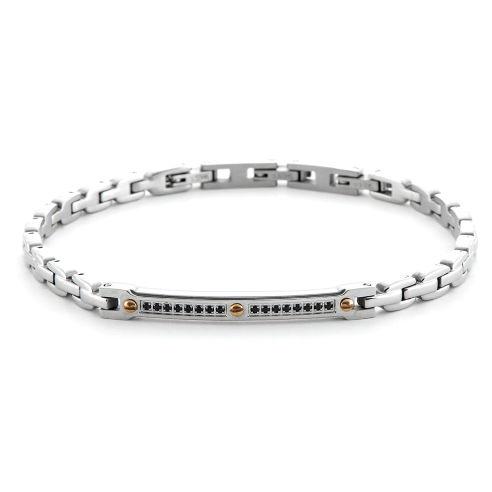 Bracciale 4US Cesare Paciotti Targhetta Acciaio Zircone Nero 4UBR6373